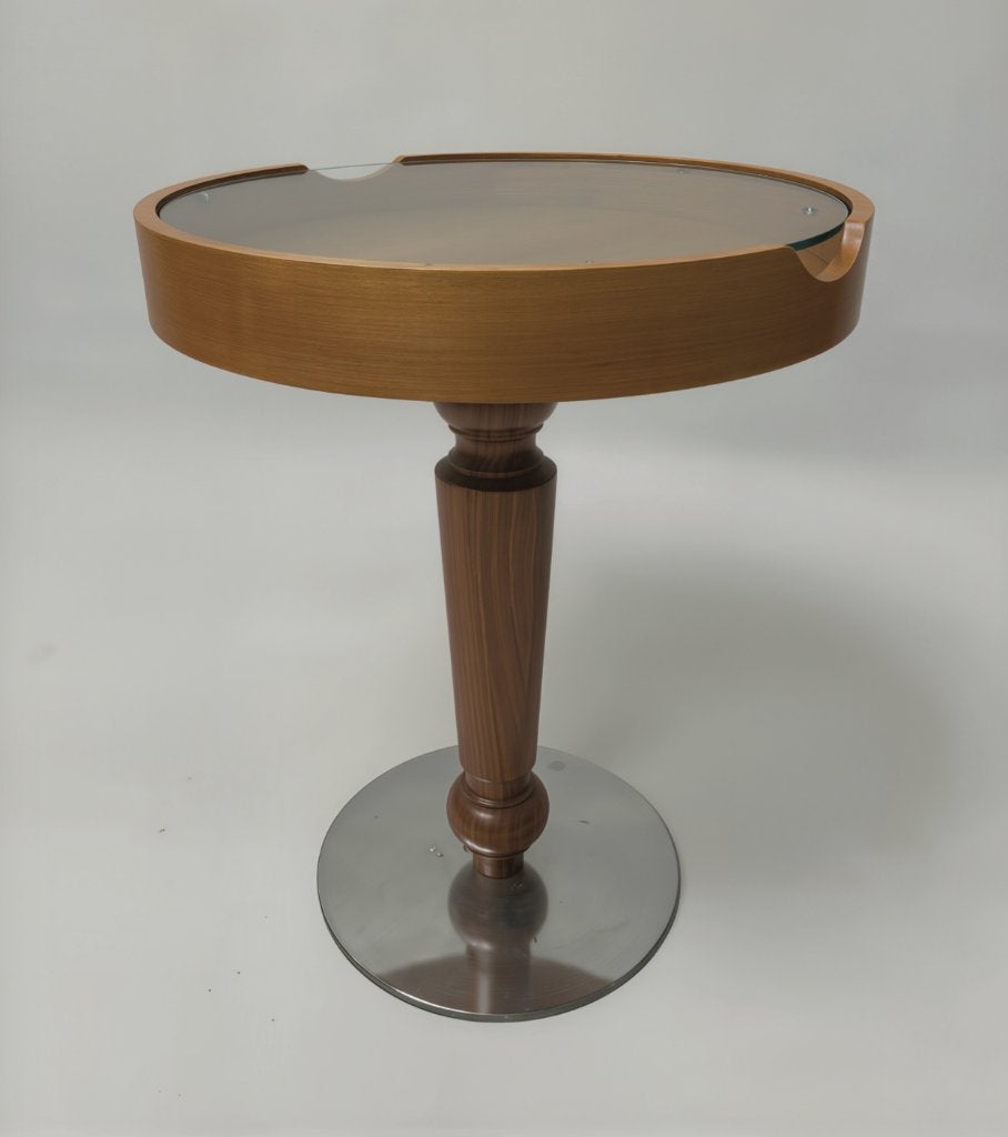 Vintage B&B Italia bijzettafel – hout, glas & metaal, Ophalen, Gebruikt, Rond, Glas