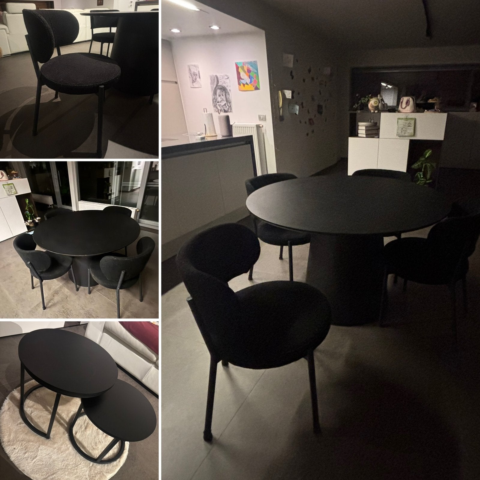 Eetplaats + set salontafel, Huis en Inrichting, Complete eetkamers, Ophalen, Gebruikt, Zwart, 4 tot 6 stoelen