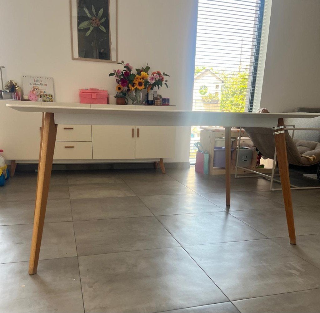 Eettafel - met schade (+ plexibescherming), Huis en Inrichting, Ophalen, Gebruikt, 50 tot 100 cm, Vijf personen of meer