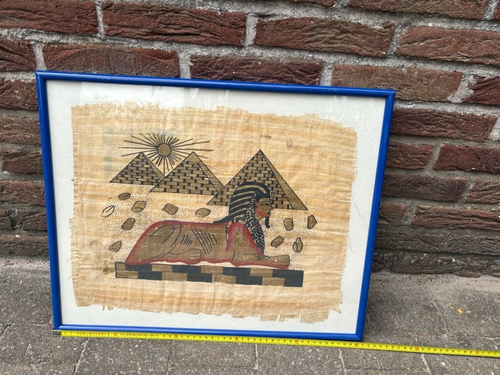 Ingelijste papyrus sfinx en piramides, Antiek en Kunst, Ophalen
