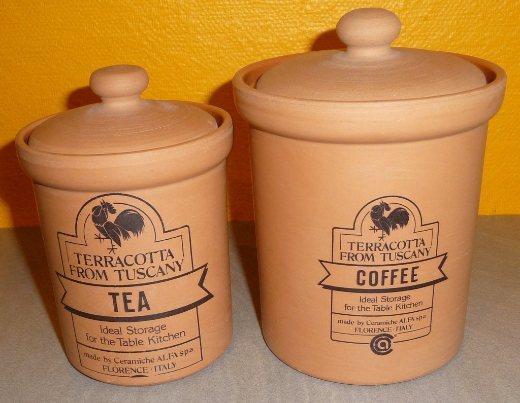 Set de deux pots en terre cuite thé et café, Neuf, Avec couvercle, Enlèvement ou Envoi, Rond