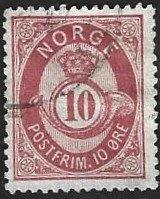 1 Postzegel Posthoorn 1894 Noorwegen, Postzegels en Munten, Postzegels | Europa | Scandinavië, Ophalen of Verzenden, Noorwegen