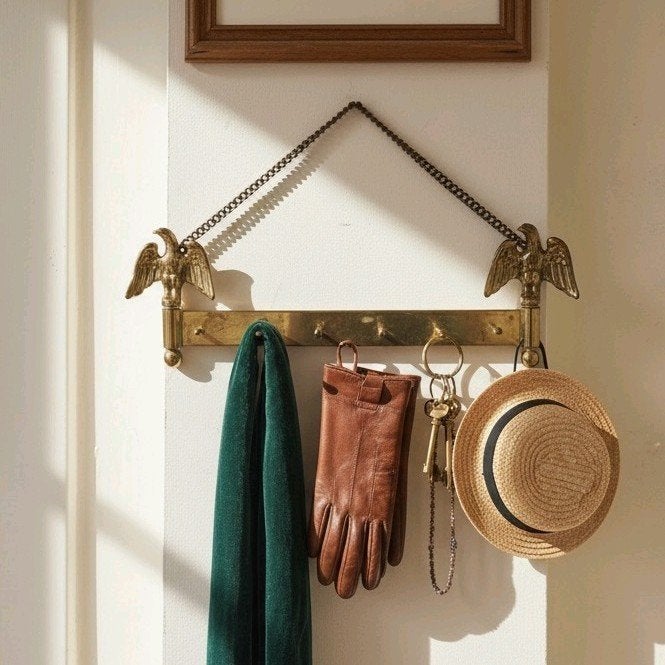 Authentieke Vintage Italiaanse Messing Sleutelhouder met Ade, Antiek en Kunst, Antiek | Brons en Koper, Ophalen of Verzenden