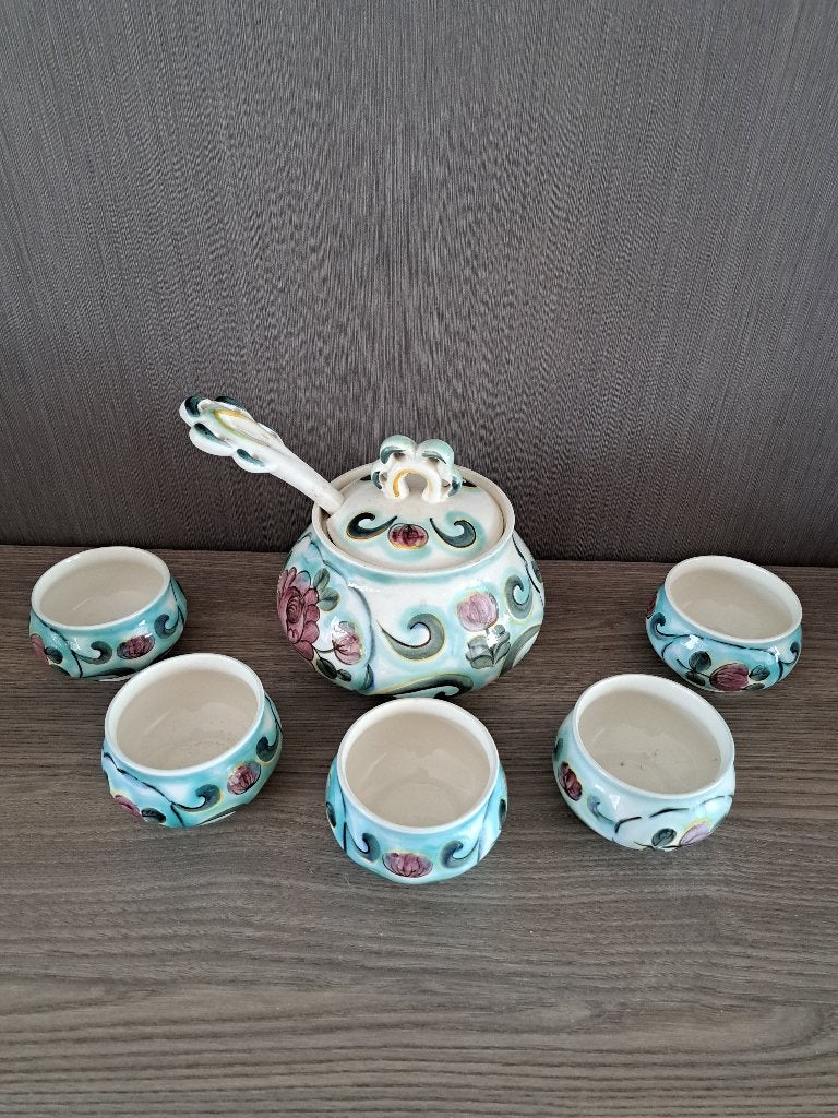 Soepkom met lepel en 5 soeptassen, Ophalen, Zo goed als nieuw, Compleet servies