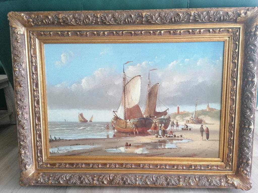 Schilderij zeezicht, Antiek en Kunst, Ophalen, Maritiem / water, Doek