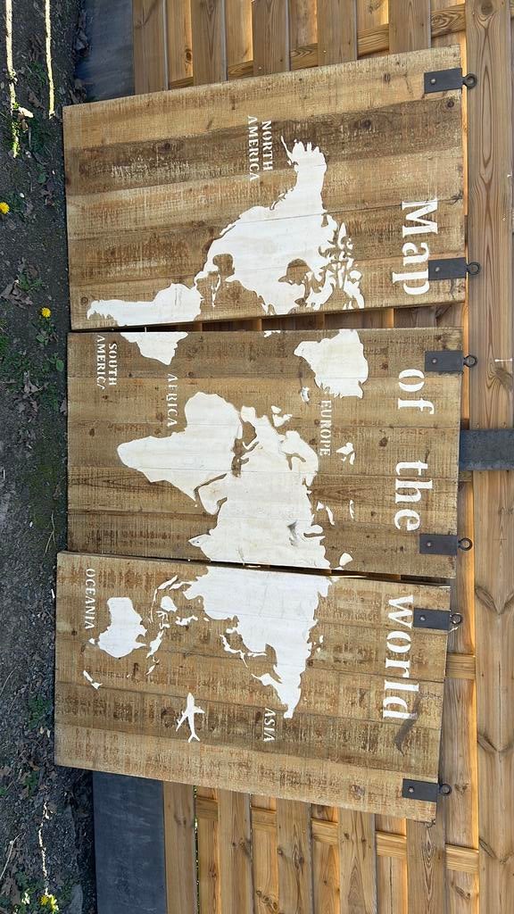 Houten kaders / wereldkaart, 70 cm, 120 cm, Comme neuf, Enlèvement