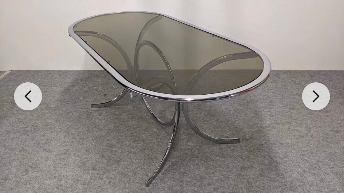 Table à manger ovale en métal chromé&verre trempé&fumé, Maison & Meubles, Enlèvement, Comme neuf, Ovale, Verre