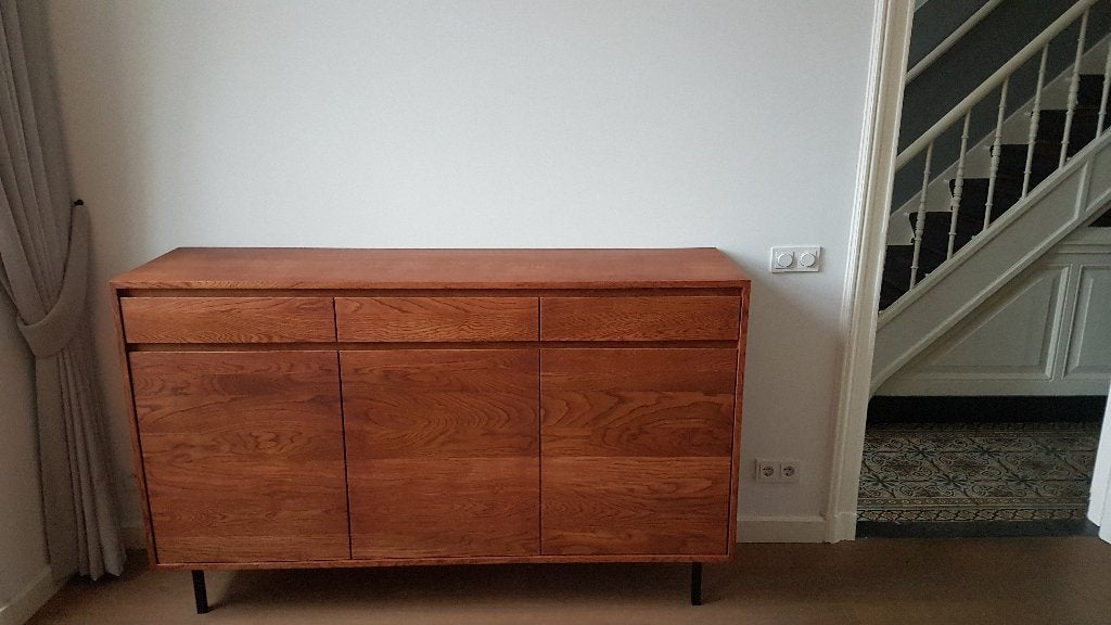 Dressoir modern massief eiken kast eigen ontwerp sloophout., Ophalen, Nieuw, Eikenhout, Met lade(s)