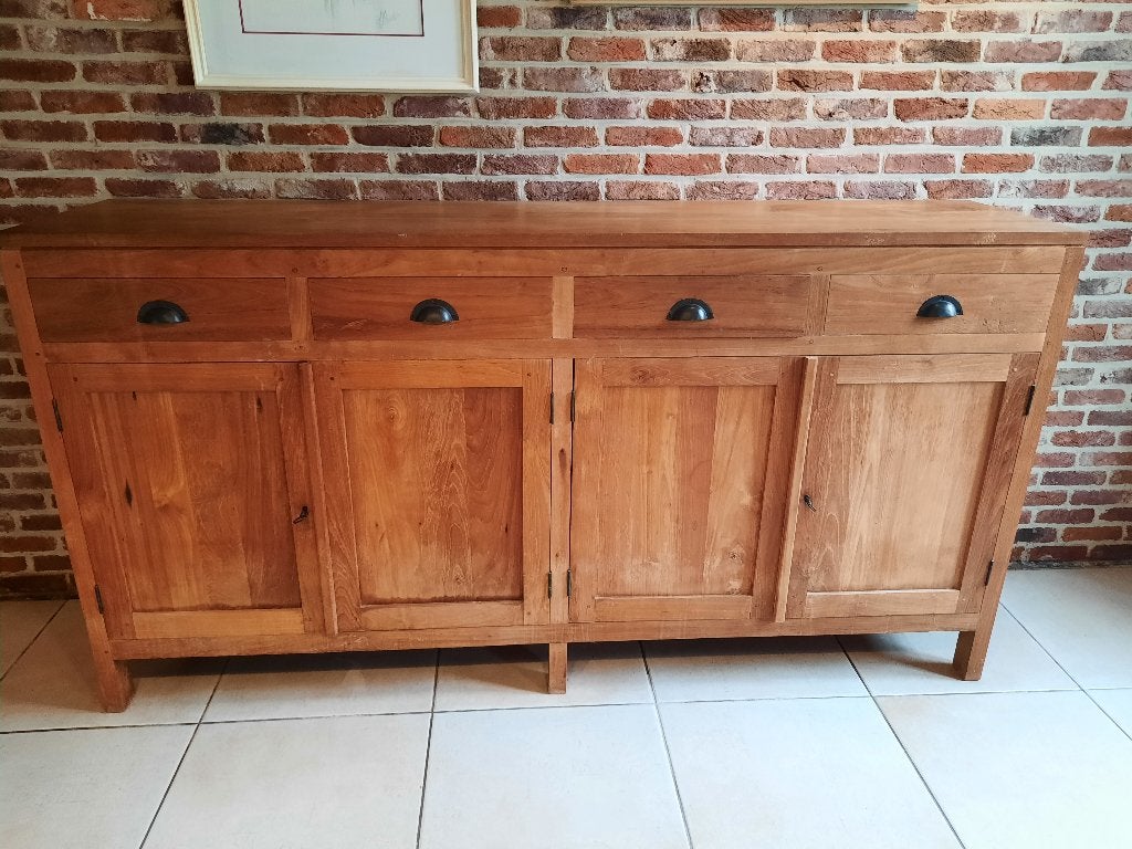 Buffet en teck (200 x 105 cm), Maison & Meubles, Armoires | Buffets, Utilisé, 100 à 150 cm, 200 cm ou plus, 25 à 50 cm, Avec tiroir(s)