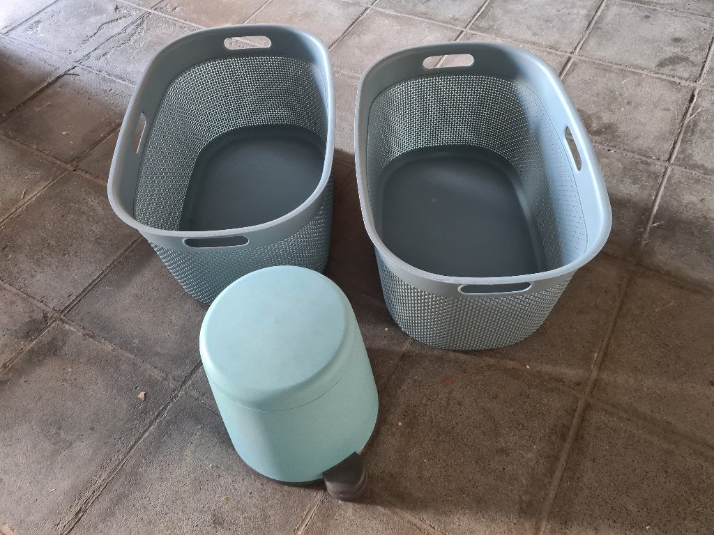 Wasmanden en vuilbakje, Huis en Inrichting, Ophalen, Gebruikt, Blauw, Wasmand