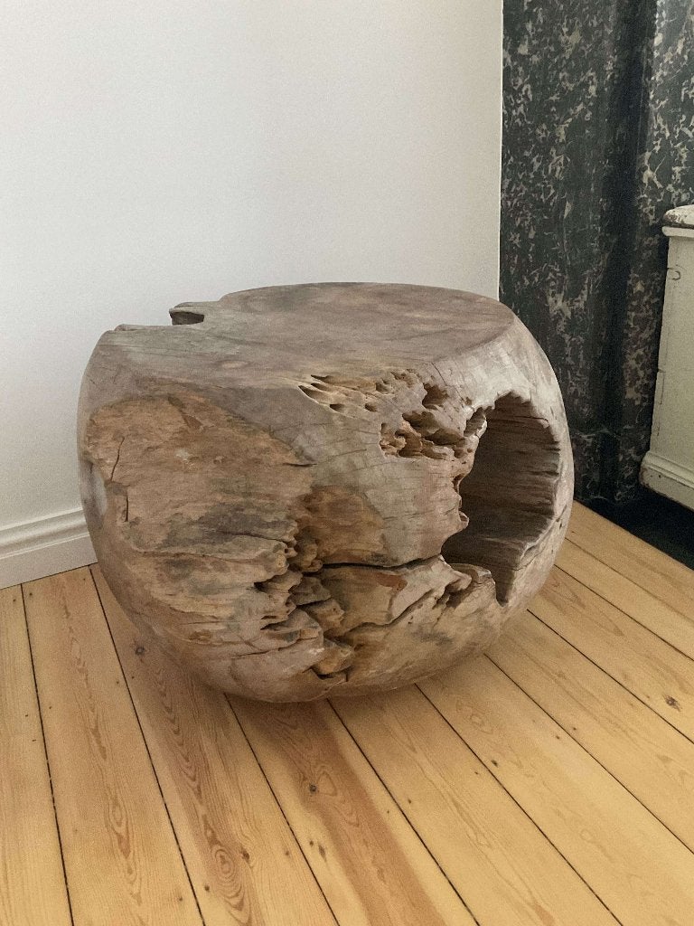 Bijzettafel boomstronk tropisch hardhout, Rond, Natuurlijk, 55 tot 75 cm, Zo goed als nieuw