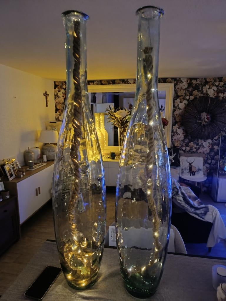 2 dikke glazen vazen 1m met verlichting, Enlèvement