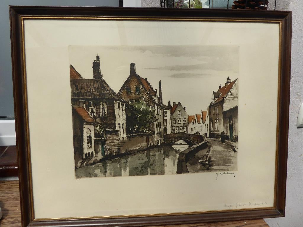 HEBBELINCK 66/350 quai de la mains d'or, canal bruges, Antiek en Kunst, Kunst | Litho's en Zeefdrukken, Ophalen
