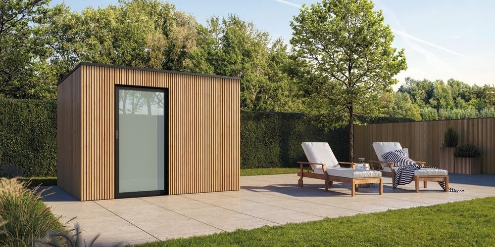 Strak tuinhuis Box-Thermo Wood in diverse standaard maten, Hobby en Vrije tijd, Overige Hobby en Vrije tijd, Nieuw, Verzenden