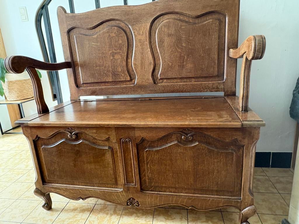 Banc en bois avec coffre, Antiek en Kunst, Ophalen
