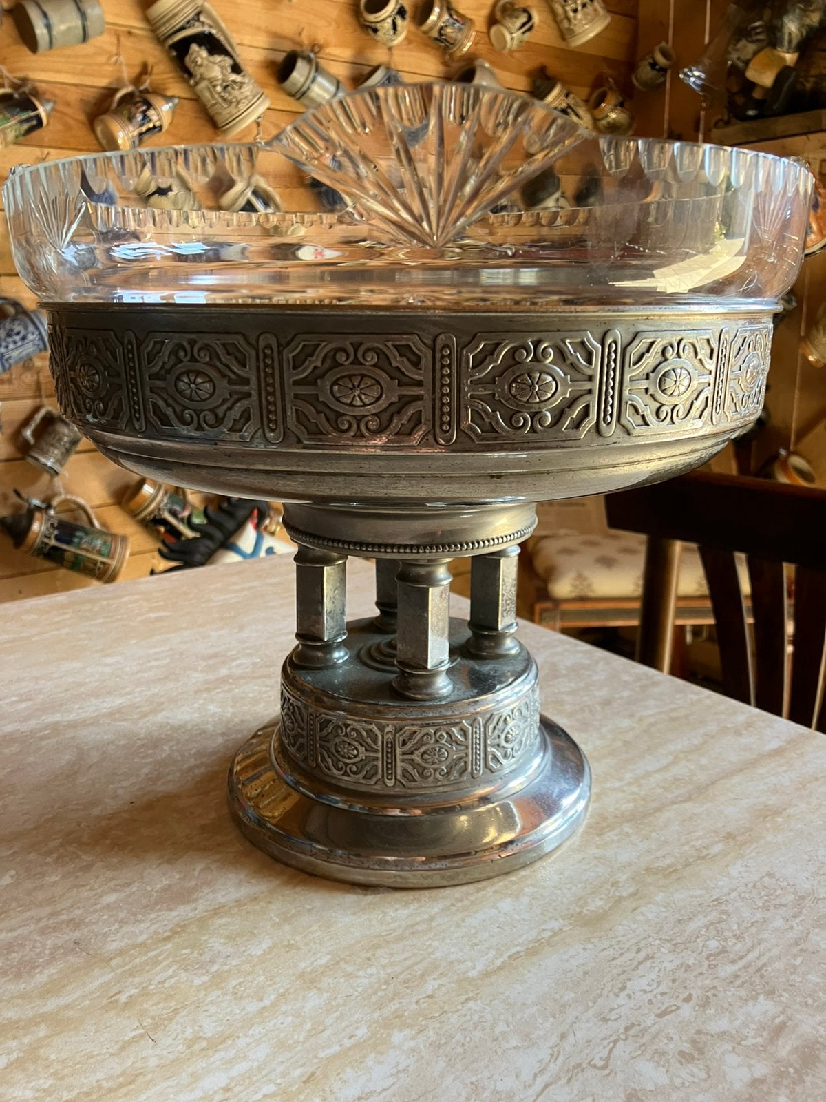 ART NOUVEUAU kom met kristal glas., Antiek en Kunst, Ophalen