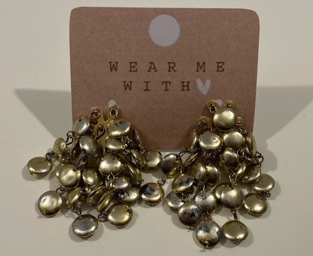 Goudkleurige oorbellen met cirkeltjes, Handtassen en Accessoires, Ophalen of Verzenden, Gebruikt, Goud, Hangers