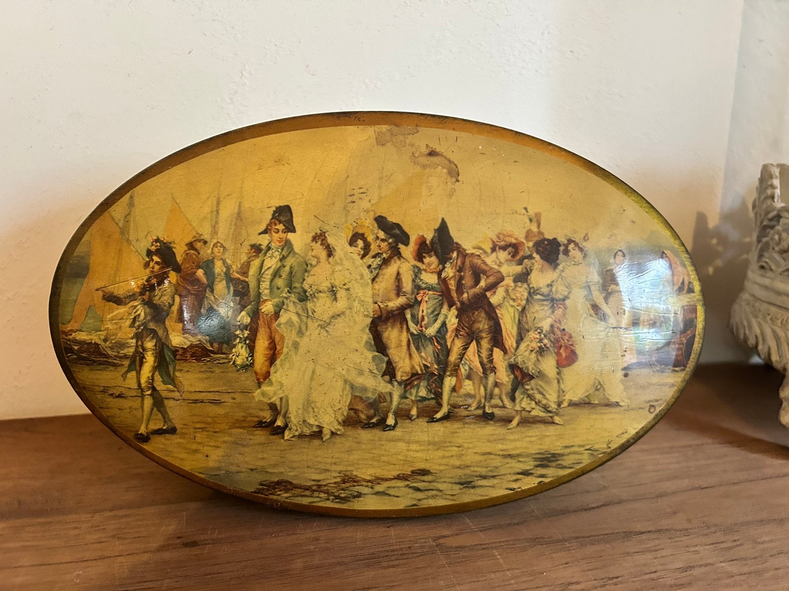 Boîte en fer blanc vintage — scène historique — décor rétro, Enlèvement ou Envoi