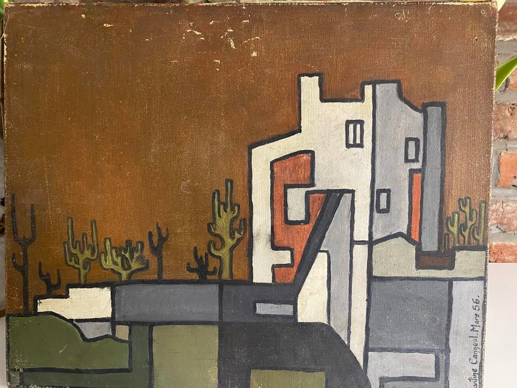 Olieverf op kubistisch doek Martine Canneel, Antiek en Kunst, Kunst | Schilderijen | Klassiek, Ophalen of Verzenden