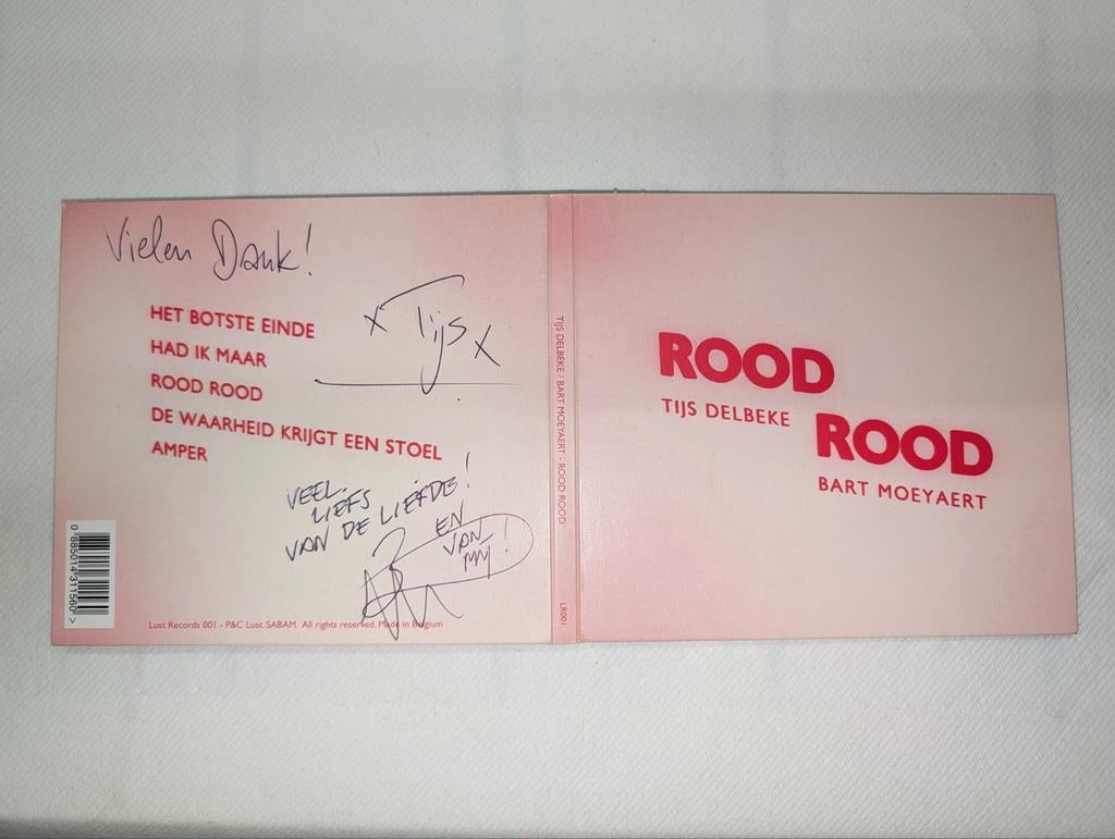 Gesigneerde CD Rood van Tijs Delbeke en Bart Moeyaert, Cd's en Dvd's, Ophalen of Verzenden, Zo goed als nieuw