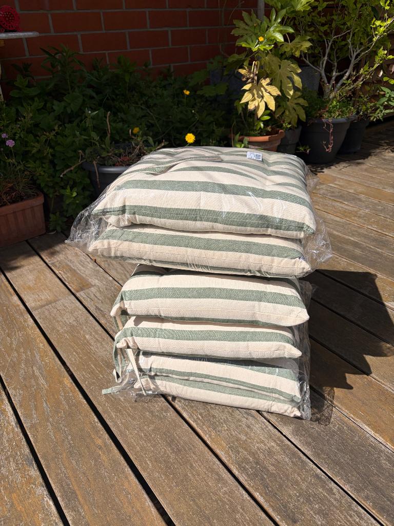 Lot de 6 galettes de chaises de jardin lignées vertes, Enlèvement, Neuf