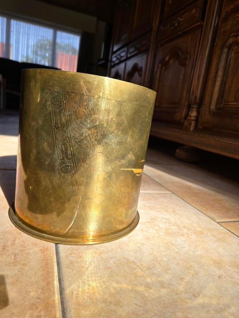 Zeldzame WW1 Trench Art vaas– Messing granaat 1916 Karlsruh, Ophalen, Koper