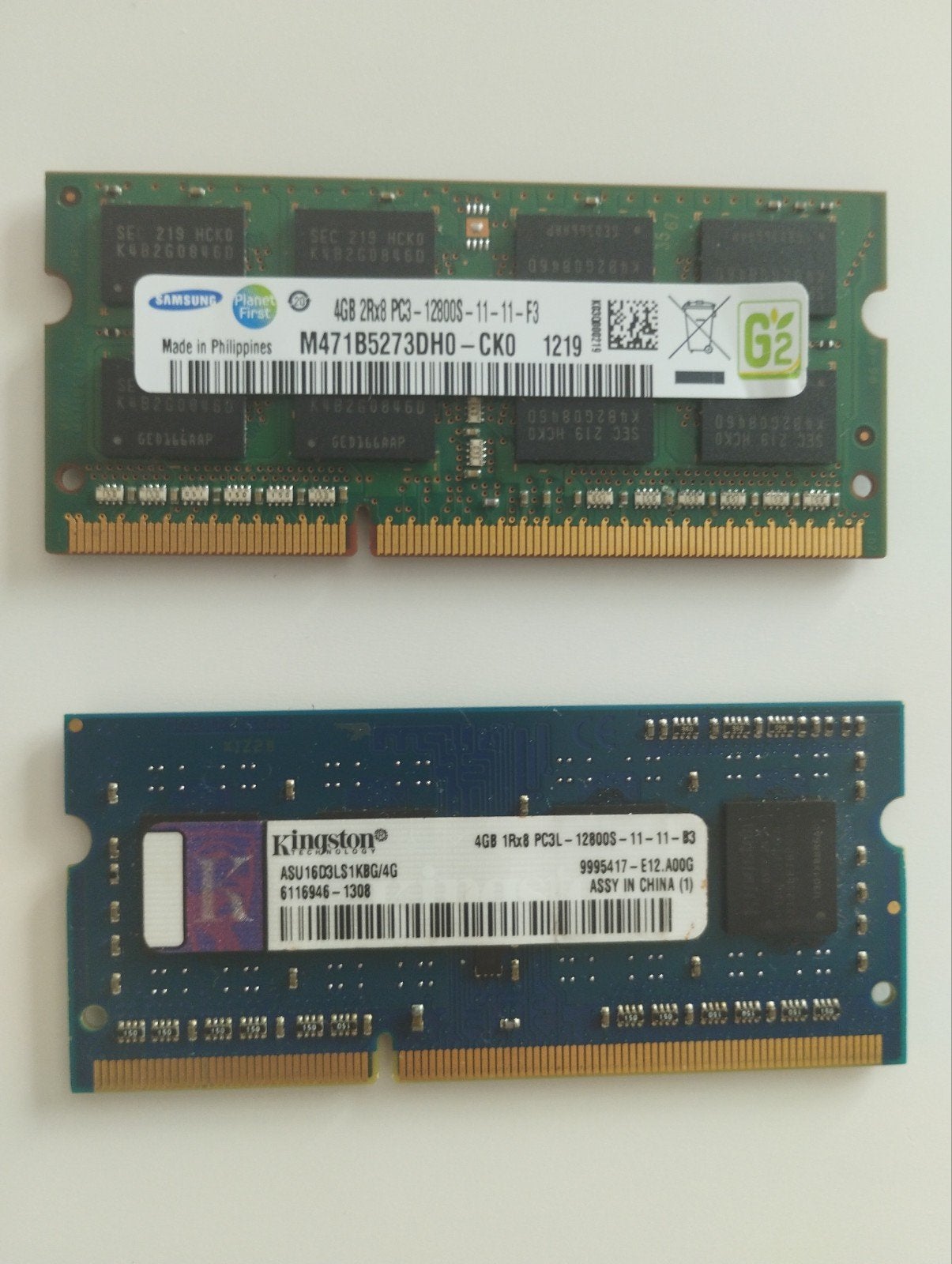 Laptop RAM (2x4GB) – PC3-12800S – Kingston+Samsung, Computers en Software, RAM geheugen, 8 GB, DDR3, Ophalen of Verzenden, Zo goed als nieuw