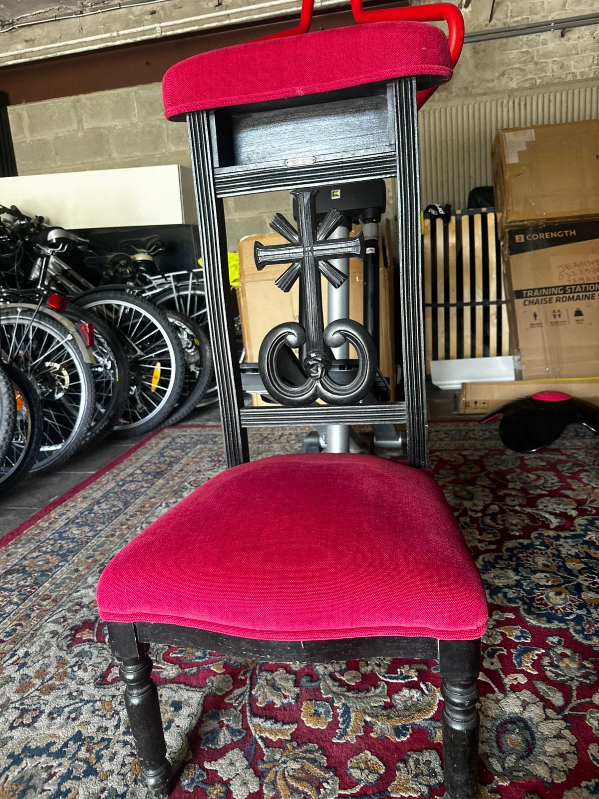 Chaise prie Dieu, ancienne avec nouvelle tissu., Enlèvement, Comme neuf