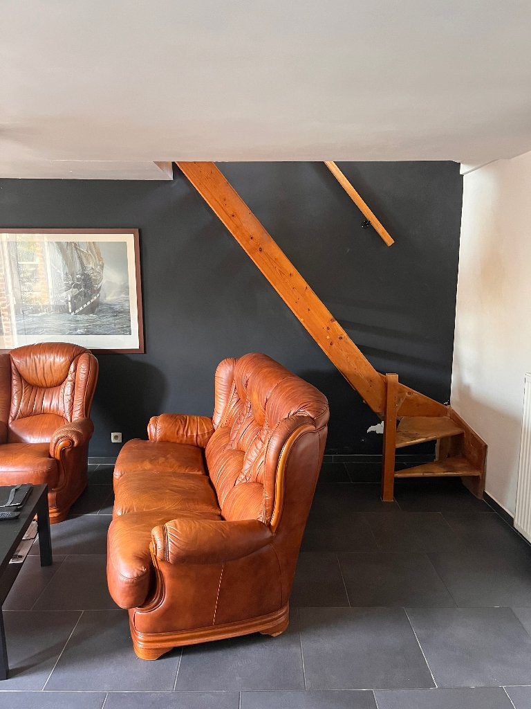 Divan et fauteuil en cuir à donner, Ophalen, Gebruikt, Leer