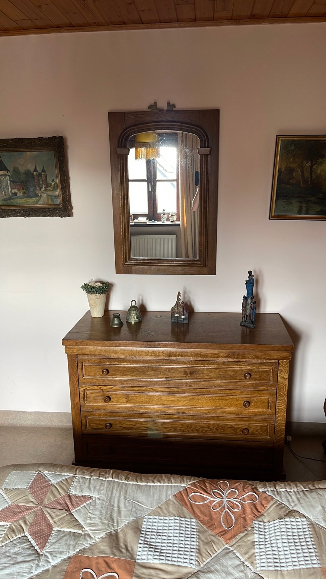 Eiken houten slaapksmer 6-delig, Ophalen, Zo goed als nieuw, Tweepersoons, Landelijk