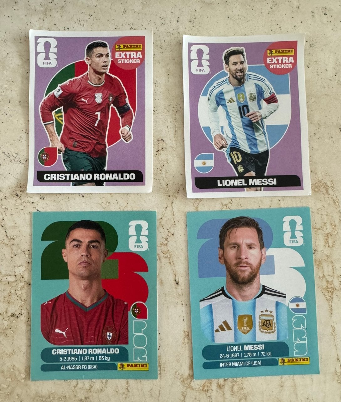 Panini EXTRA sticker ronaldo & messi - plus gewone sticker, Ophalen, Nieuw, Meerdere stickers