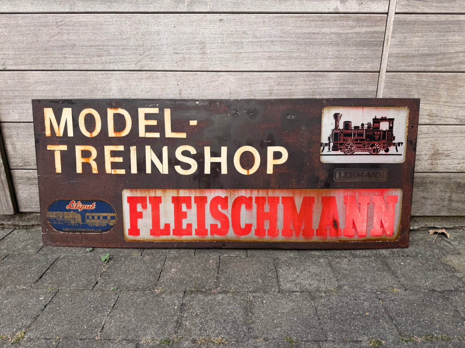 Oud model treinshop reclamebord, Verzamelen, Ophalen, Gebruikt, Reclamebord