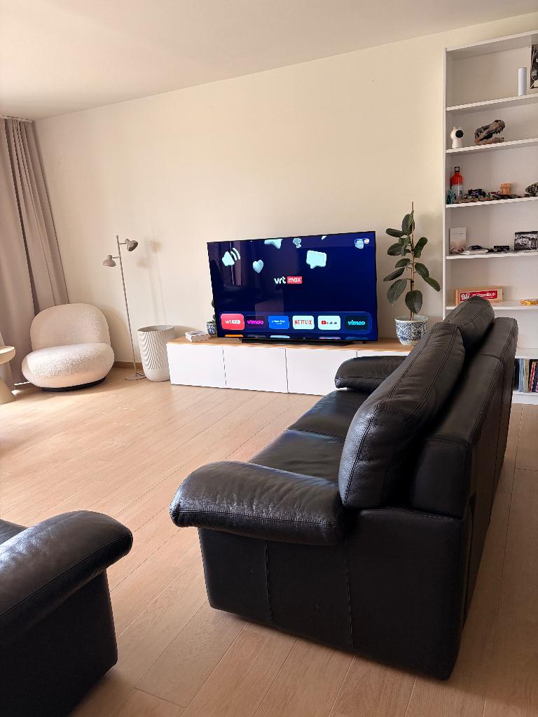 Complete zwart lederen salon met 3, 2 en 1 zit - kwaliteit, Maison & Meubles, Canapés | Coins salons complets, Utilisé, Cuir, Enlèvement