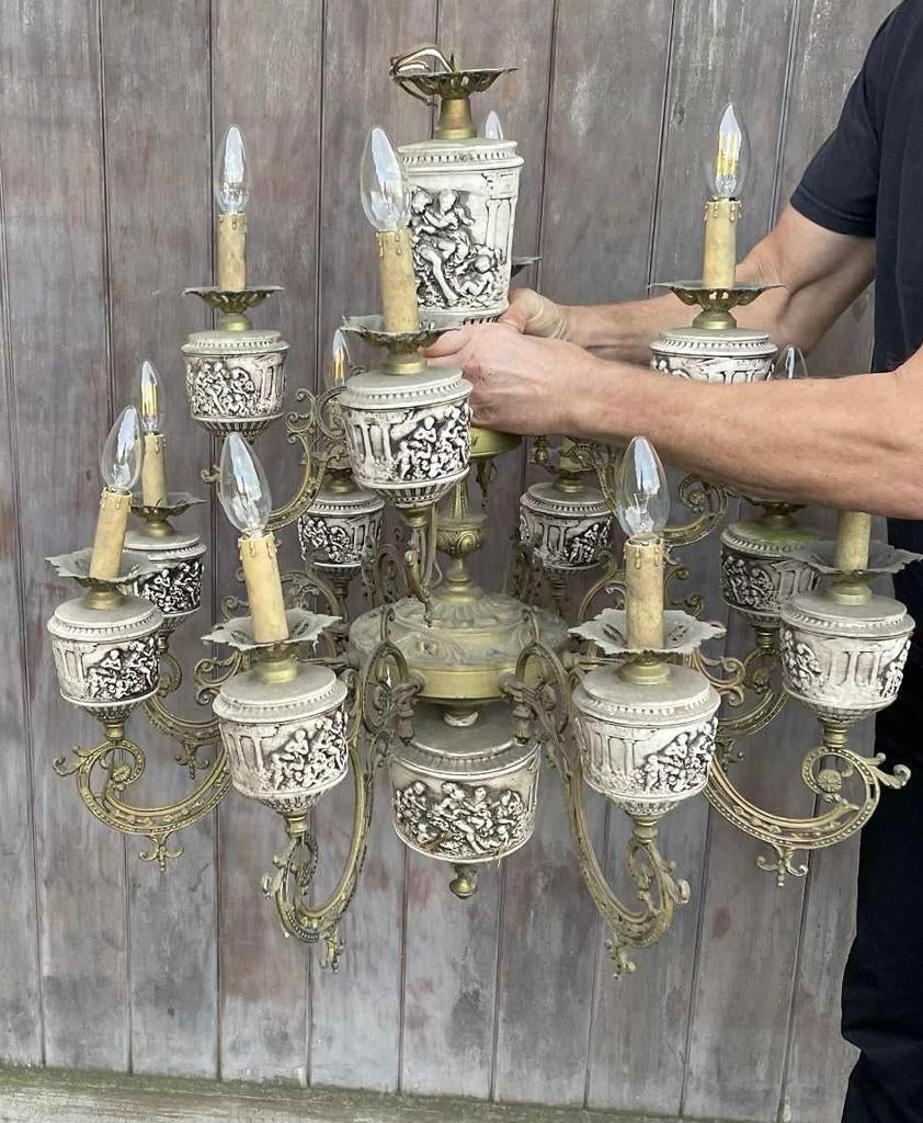 Grand Lustre de Prestige 12 Feux Style NéoClassiqu /Wedgwood, Enlèvement, Comme neuf, Métal