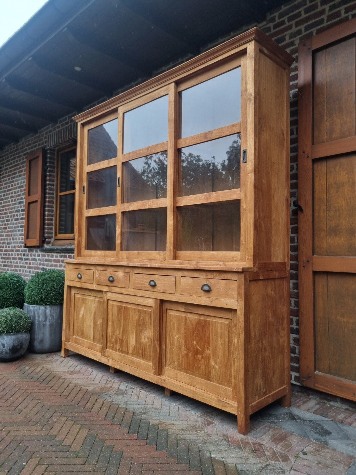 buffet/vitrine en teck ART :, Maison & Meubles, Teck, 200 cm ou plus, ., Comme neuf