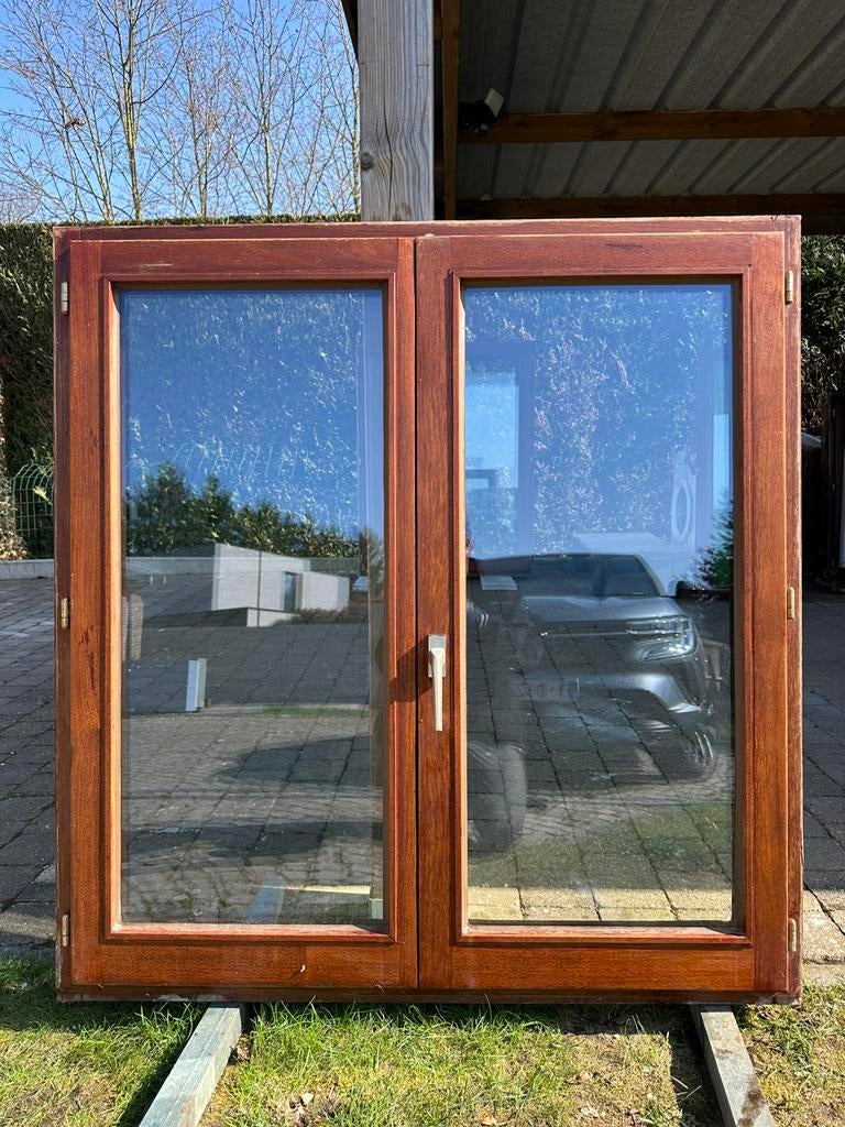 Houten ramen (dubbel glas) te koop in verschillende maten, Ophalen, Gebruikt, Gevelraam of Ruit, Dubbelglas