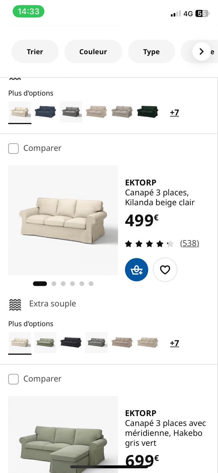 House canapé IKEA ERKTOP 3 Place Nickel, Enlèvement, Comme neuf, Crème