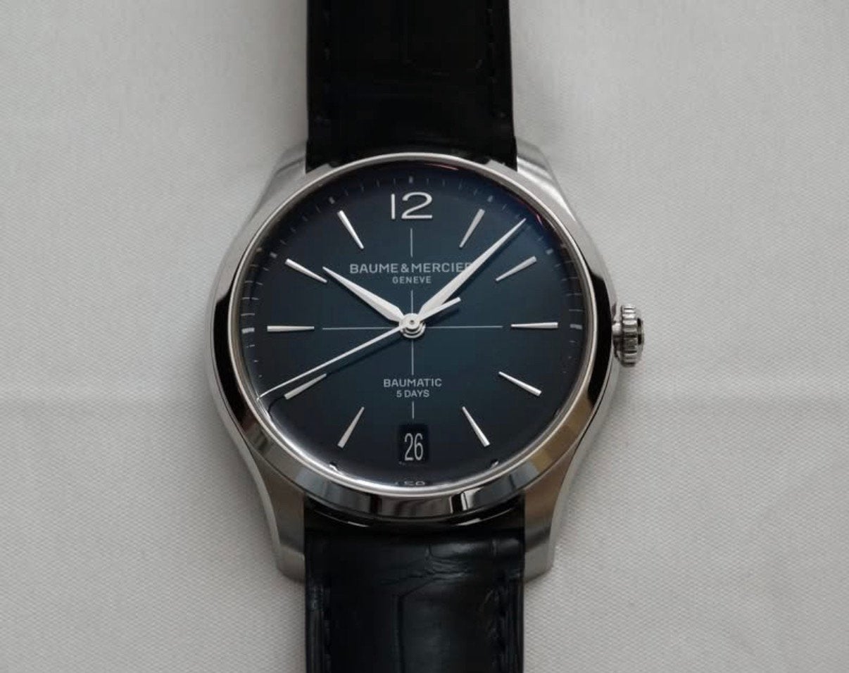 Baume & Mercier Clifton, Handtassen en Accessoires, Horloges | Heren, Zo goed als nieuw, Polshorloge, Staal, Leer, Ophalen of Verzenden