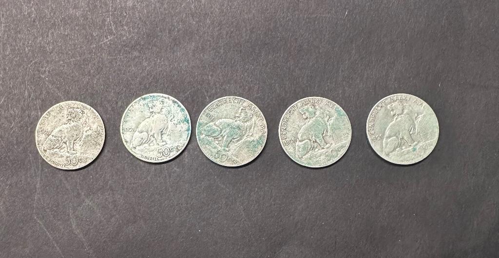 50 centimes - Léopold II type lion assis, Argent, Enlèvement, Série, Argent