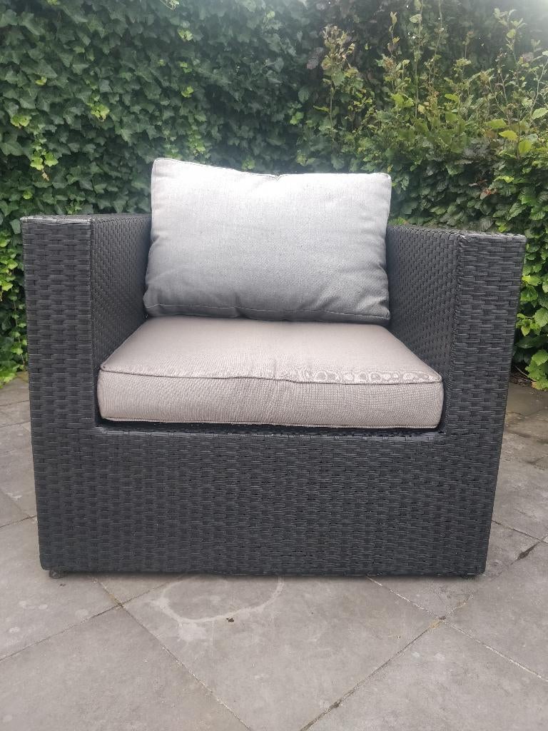 Wicker zetel - zwart - 1 persoons - inclusief kussens, Ophalen, Gebruikt, Loungeset, Wicker