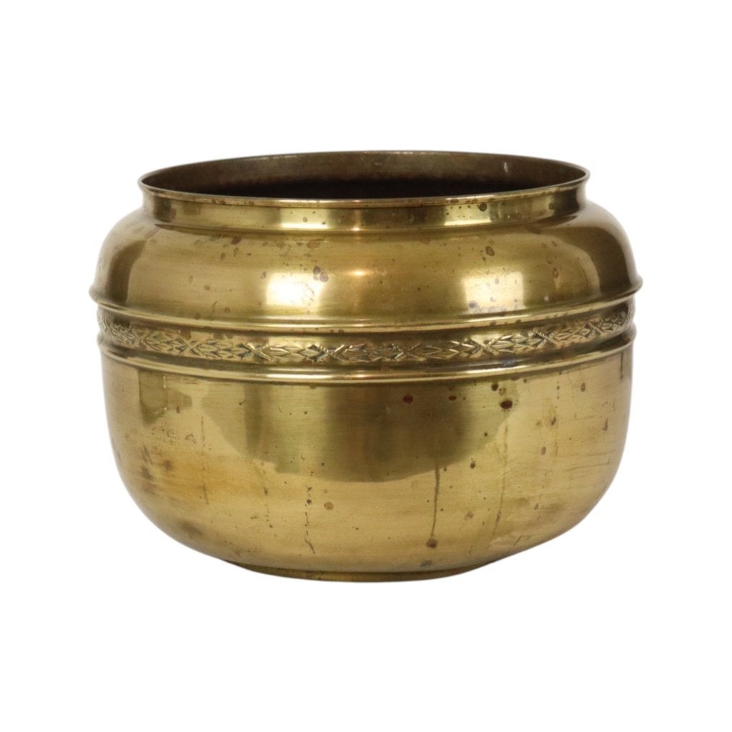 Grote Messing Cache Pot Bloempot Repoussé Frankrijk 25cm, 25 tot 40 cm, Gebruikt, Rond, Binnen