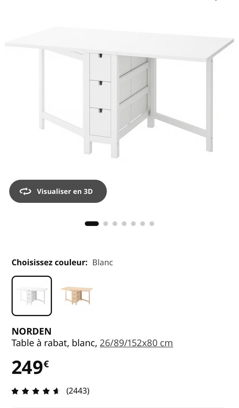 Table a rabat ikea norden, Maison & Meubles, Enlèvement, Comme neuf