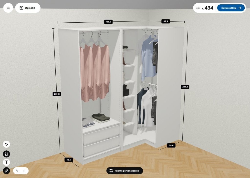 hoekopstelling IKEA Pax, Huis en Inrichting, Kasten | Kleerkasten, Ophalen, 200 cm of meer, Overige houtsoorten, 50 tot 75 cm