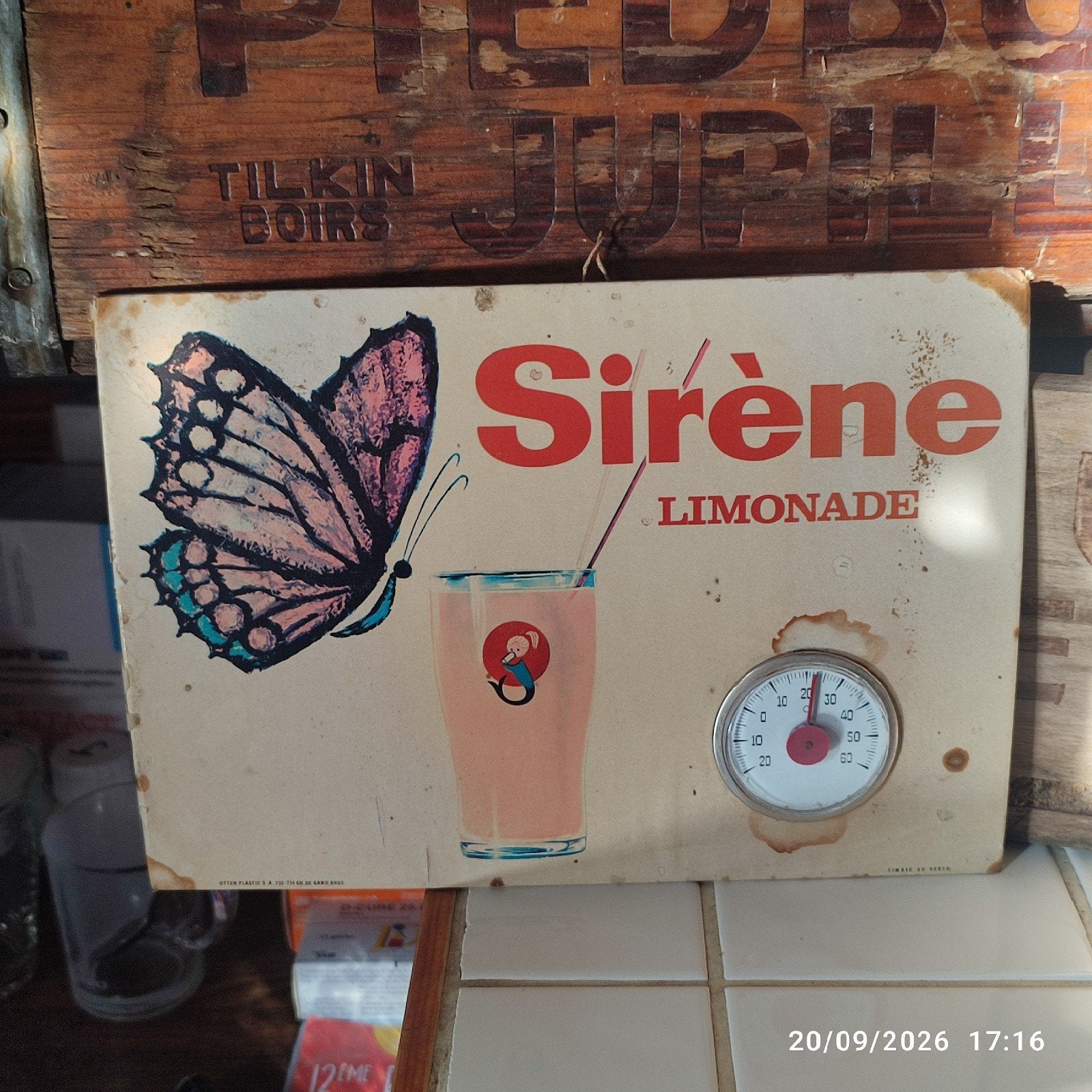 Publicité en carton SIRÈNE LIMONADE 1970 ., Collections, Enlèvement ou Envoi, Utilisé, Panneau, Plaque ou Plaquette publicitaire
