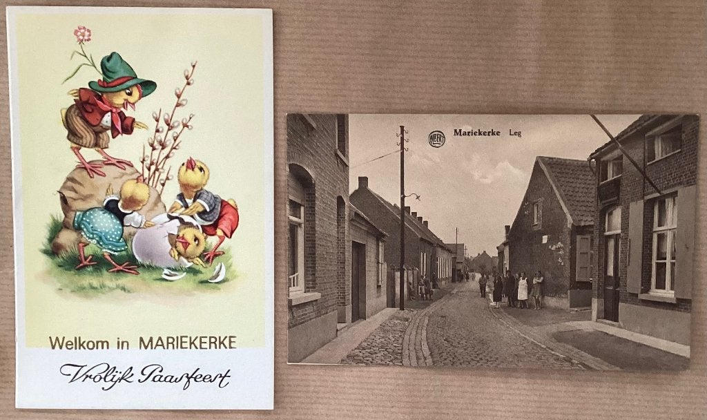 Twee bijzondere postkaarten van MARIEKERKE, Verzamelen, Ophalen of Verzenden