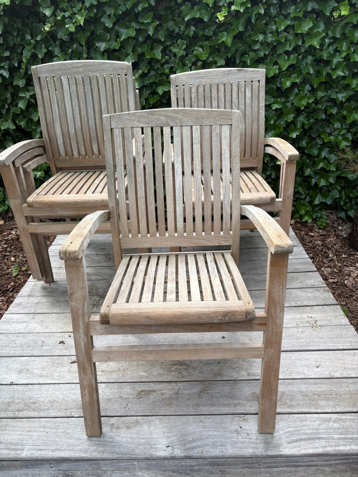 6 tuinstoelen teak met kussens, Tuin en Terras, Tuinstoelen, Ophalen, Gebruikt, Teakhout, Stapelbaar