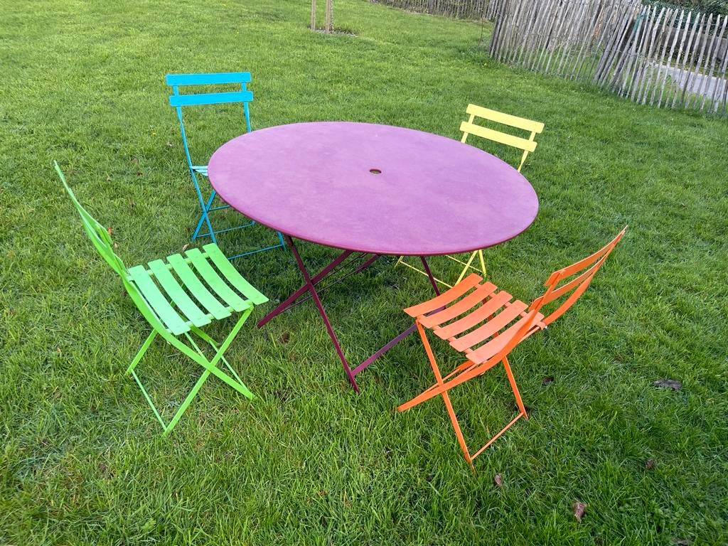 Table fermob avec 4 chaises, Tuin en Terras, Ophalen, Gebruikt