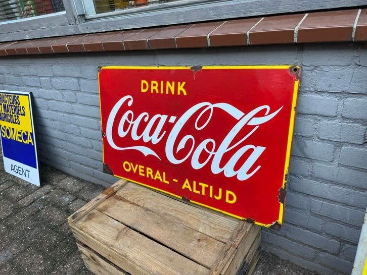 Vintage Coca-Cola Emaille Reclamebord - Overal Altijd