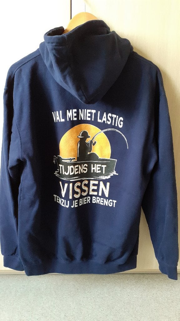 Sweater om te gaan vissen met mooie tekst achteraan (Large), Ophalen, Gebruikt