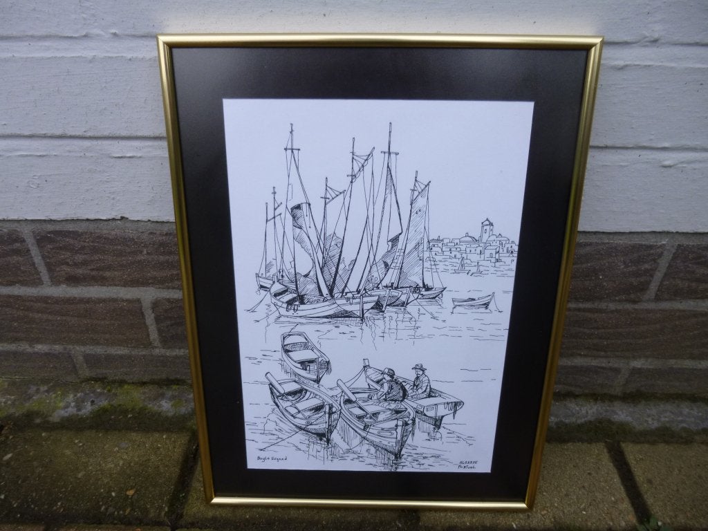 Pentekening Algarve(Portugal)., Antiek en Kunst, Kunst | Tekeningen en Fotografie, Ophalen, Foto, Pentekening, Achter glas